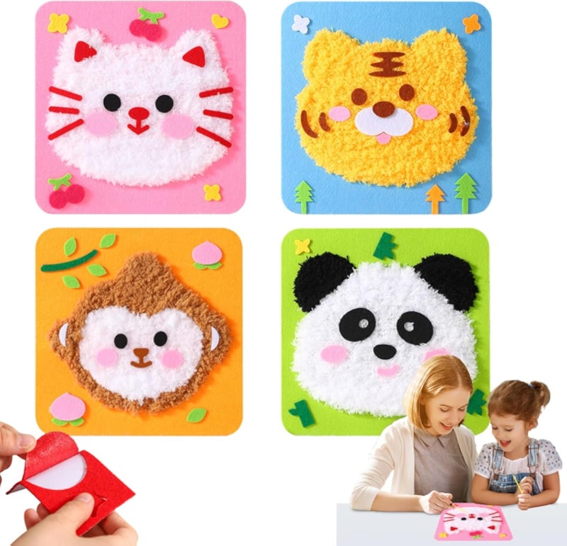 AINIZAIXK DIY Embroidery Doll Set, Cartoon Animal Sewing Craft Kit, Cartoon Animal Felt Embroidery Stitching with Stickers Felt Sewing Crafts Projects DIY Arts & Crafts (Monkey + Cat + Panda + Tiger)