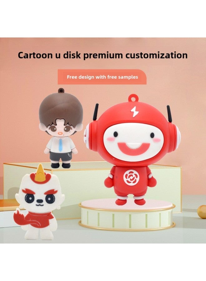 PVC Soft Rubber Cartoon Creative Doll U Disk Custom Shaped U Disk Personalized Cartoon Cute Gift U Disk Custom-Color:White-Capacity:128GB - Image 1