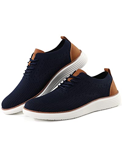 VILOCY Men's Dress Sneakers Oxfords Casual Business Shoes Lace Up Lightweight Walking Knit Mesh Fashion Sneakers Navy,EU43 - Image 3