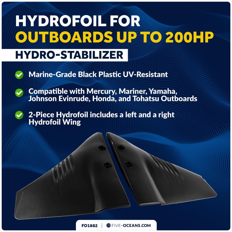 Five Oceans Hydrofoil for Outboard Motor, Hydro-Stabilizer for Outboards and Stern Drive Up to 200HP, Black - FO1882 - Image 2