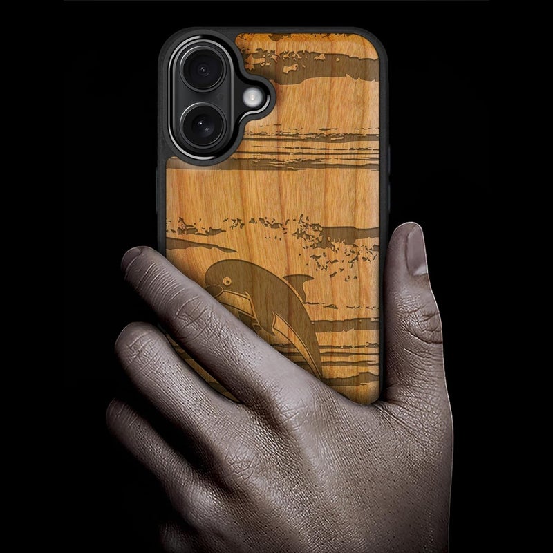 Well-engineered versatile build Carveit Magnetic Wooden Case for iPhone 17 Case, Wood Artisan Engraved & Black Soft TPU Shockproof Cover, Compatible with MagSafe Wireless Chargers (Dolphin Leap Waves) Cherry Surface safe KSA market popular practical build Single & bulk storage compatible Fine polished finish Flexible anti-break All storage space compatible Varied available picks Multi option design Changing environment compatible Simple multi-feature practical build Modern warehouse management Cross part assemble fit High strength upgraded material Gulf climate upgraded quality Local market compliant trusted quality Small apartment fit Proper storage environment Market need oriented construction Home & professional compatible Protective coating Local trackable shipment Globally trusted affordable quality In-Kingdom stored commodity Global versatile design - Image 2