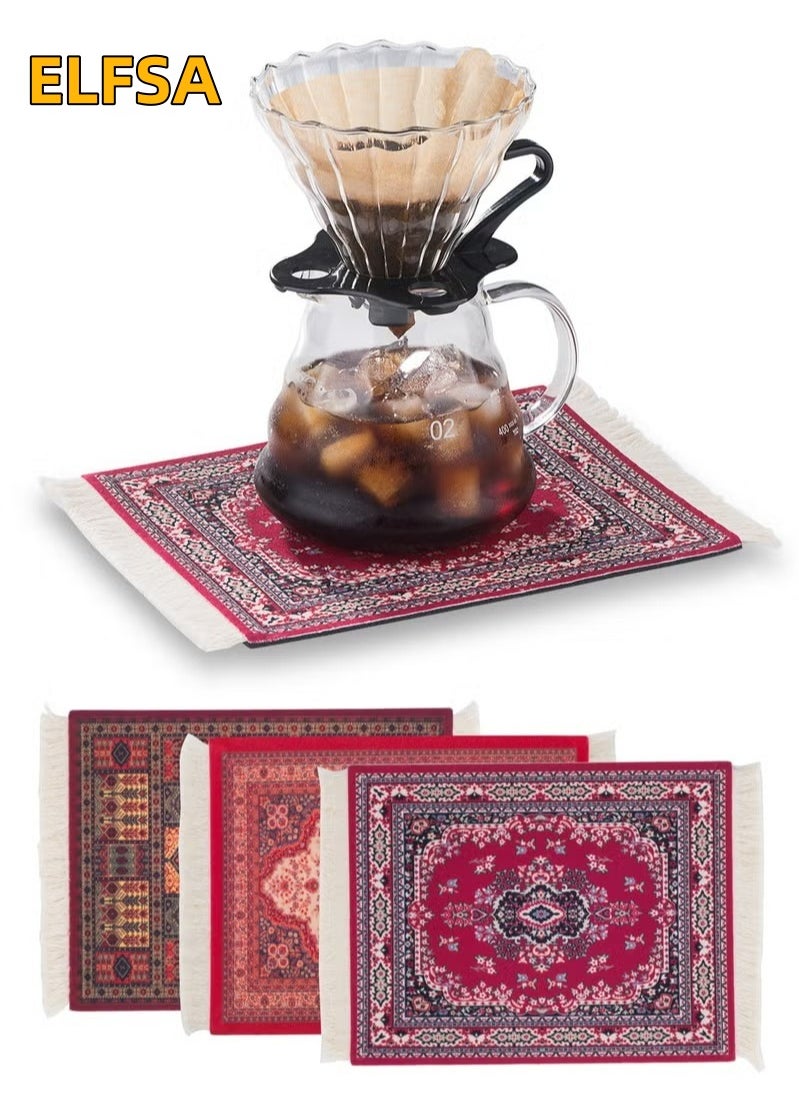 ELFSA - 3 Pieces Coffee Mat Coffee Cup Mat Coffee Mug MatTable Mat Mouse Pad Rubber Rectangle 26.5x18x0.5 cm
Red - Image 1