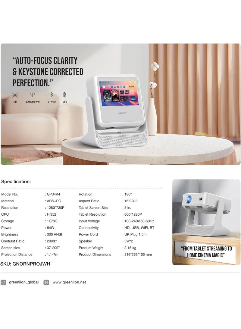 BlueFire A2 PRO Special Screens Smart Touch Projector | Dual 7" Touch & 2.7" LCD Screen Portable Android Projector | 4K Supported 720p HD, 200" Giant Screen, Auto-Focus, Keystone Correction, 180° Rotatable, 5G WiFi, Bluetooth, Dual Speakers for Home Theater & Gaming - Image 4