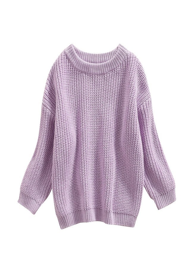 Yoawdats Toddler Baby Girl Boy Long Sleeve Knit Sweater Cute Round Neck Pullover Fall Winter Warm Tops Clothes (Light Purple, 9-12 Months) - Image 1