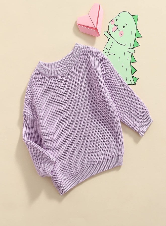Yoawdats Toddler Baby Girl Boy Long Sleeve Knit Sweater Cute Round Neck Pullover Fall Winter Warm Tops Clothes (Light Purple, 9-12 Months) - Image 3
