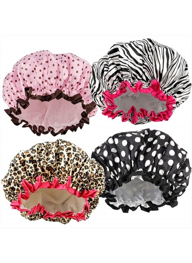 TCOTBE 4 Pieces Shower Cap for Women, Elastic and Reusable, Environmental Protection Hair Bath Caps, Double Waterproof Layers Bathing Hat - Image 1