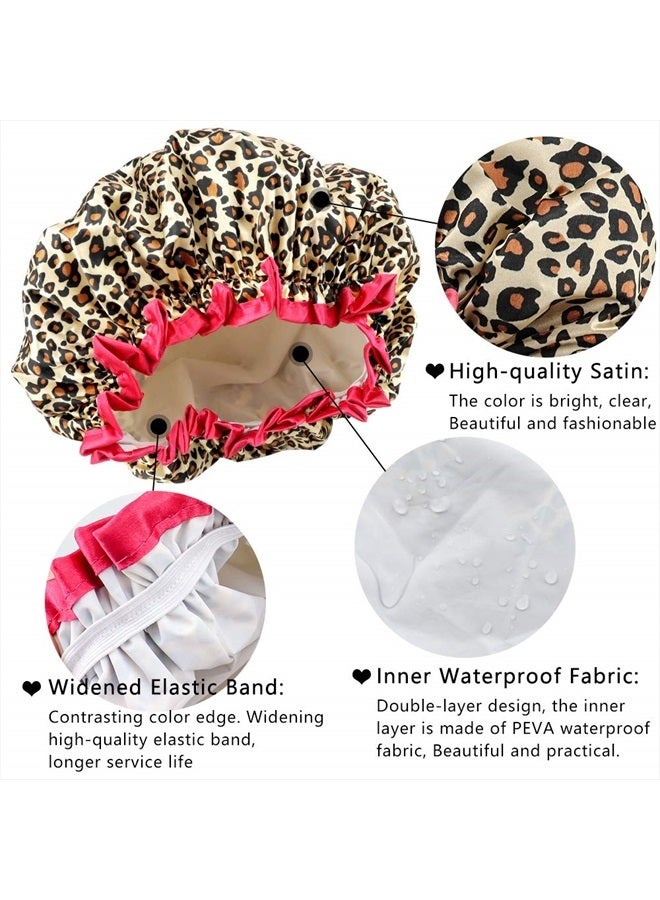 TCOTBE 4 Pieces Shower Cap for Women, Elastic and Reusable, Environmental Protection Hair Bath Caps, Double Waterproof Layers Bathing Hat - Image 3