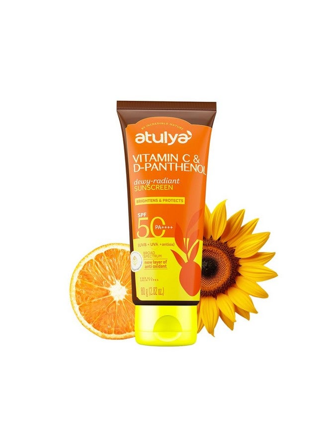 atulya Vitamin C & D’ Panthenol Spf 50, Pa++++ Sunscreen With Antiox Complex Light-Weight Formula | Brightens | Non-Sticky | No White Cast | 80G - Image 1