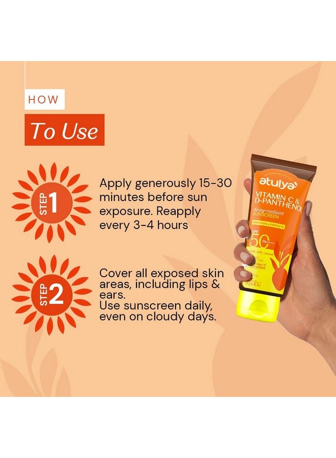 atulya Vitamin C & D’ Panthenol Spf 50, Pa++++ Sunscreen With Antiox Complex Light-Weight Formula | Brightens | Non-Sticky | No White Cast | 80G - Image 3
