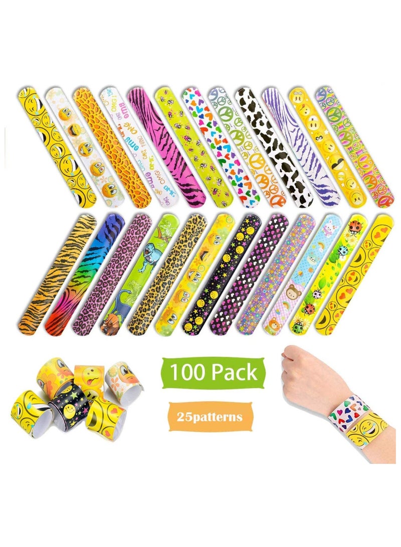 SOLARAE 100 Pack Slap Bracelet for Kids Party Bag Fillers, New Year Wristbands Fun Boys and Girls Slap Bands Bulk Vinyl Rolls for Birthday Gift Goodie Bag Flavors School Classroom Little Toys - Image 1