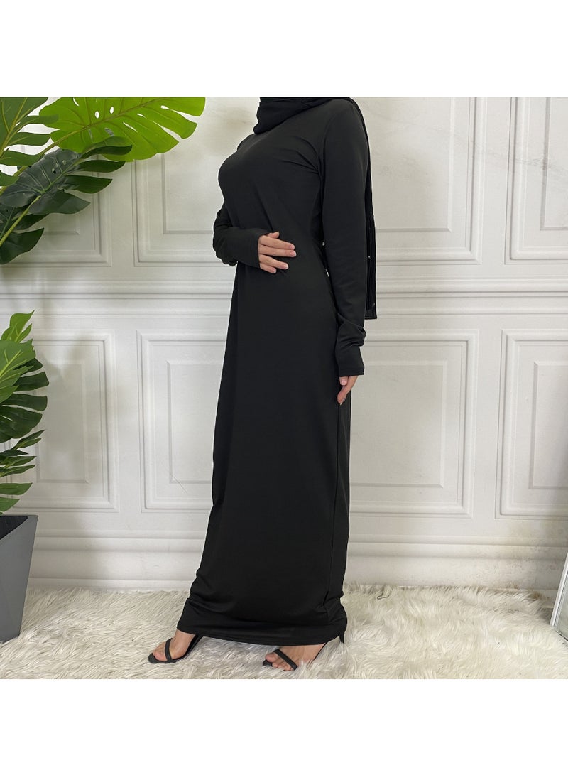 إسكدنيا Mock Neck Casual Abaya, Soft Breathable Long Sleeve Women Abaya Dress, Long Lasting Comfortable Normal Muslim Women Islamic Dress for Prayer, Daily Wear, Occasion Wear, ( Size L, Black) - Image 3