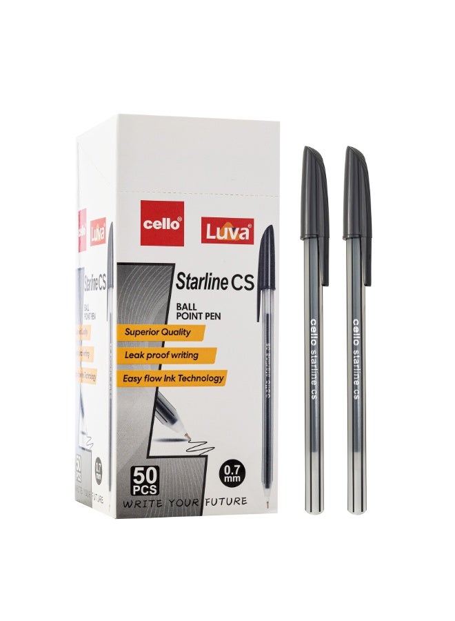 تشيلو 50 قطعة أقلام حبر جاف، تصميم أسطواني مريح لكتابة يومية سلسة بدون تقطع 0.7 ملم، حبر سريع الجفاف ضد البقع، مثالي للطلاب والمكتب والمنزل (أسود) - Image 1