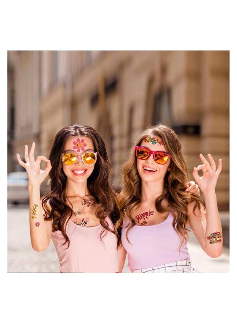 10PCS Temporary Tattoo Sticker Trendy Hippie 60's Flower Tattoo Sticker Face Tattoo Stickers for Adults and Kids Love and Peace Sign Temporary Tattoo Party Bag Fillers Party Favours Supplies