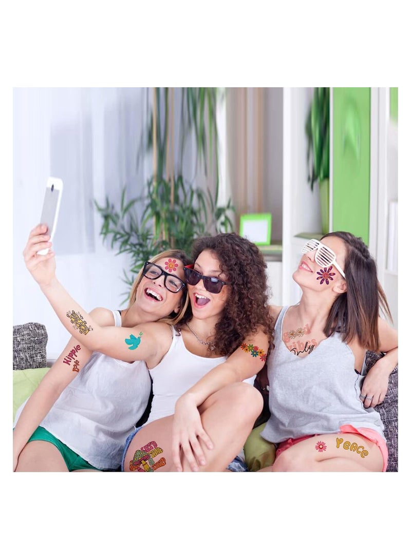 10PCS Temporary Tattoo Sticker Trendy Hippie 60's Flower Tattoo Sticker Face Tattoo Stickers for Adults and Kids Love and Peace Sign Temporary Tattoo Party Bag Fillers Party Favours Supplies