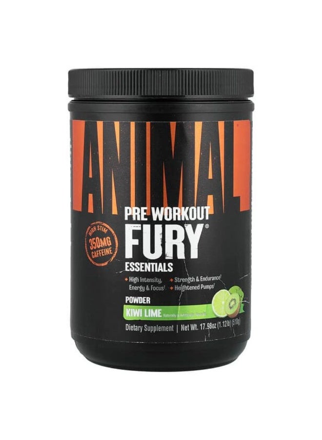 Animal Pre Workout Fury Essentials Powder With High Stim 350 Mg Caffine Kiwi & Lime Flavour