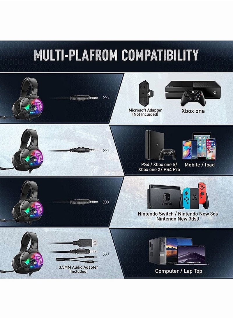AccLoo - PS4 Gaming Headset with Mic,7.1 Surround Sound & Blue Light,with Noise Canceling for PS4, PC, Mac, weidi gaming - Image 1