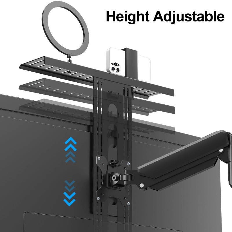 ErgoFocus DSLR Monitor Mount Hold up to 11 lbs, Monitor Top Shelf for Livestream Device, Camera Mount, Webcams, Microphones, Lighting and More, Fits VESA Mount 75/100mm, Height Adjustable - Image 4