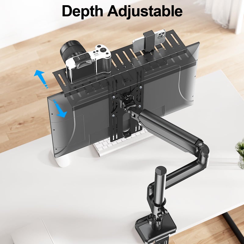 ErgoFocus DSLR Monitor Mount Hold up to 11 lbs, Monitor Top Shelf for Livestream Device, Camera Mount, Webcams, Microphones, Lighting and More, Fits VESA Mount 75/100mm, Height Adjustable - Image 5