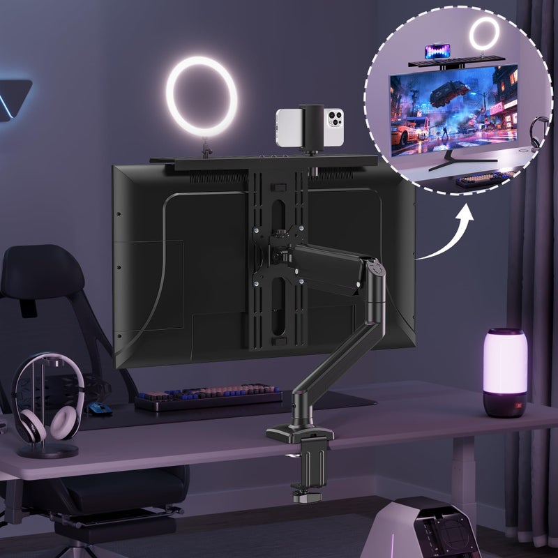 ErgoFocus DSLR Monitor Mount Hold up to 11 lbs, Monitor Top Shelf for Livestream Device, Camera Mount, Webcams, Microphones, Lighting and More, Fits VESA Mount 75/100mm, Height Adjustable - Image 3