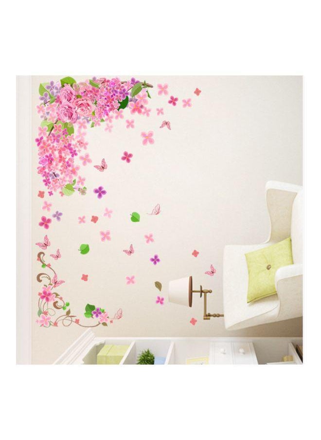 Generic - Decorative Flower And Butterfly Design Wall Sticker Pink/Blue/Green 60x90centimeter - Image 1
