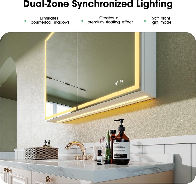 Bathroom Mirror Cabinet with Lighting, 60 x 80 cm, Bathroom Mirror Cabinet, Aluminium Alibert Cabinet, Bathroom, Demogging, 3 Colours, Dimmable, Memory Function, HD Tempered Glass, IP44, White - Image 3