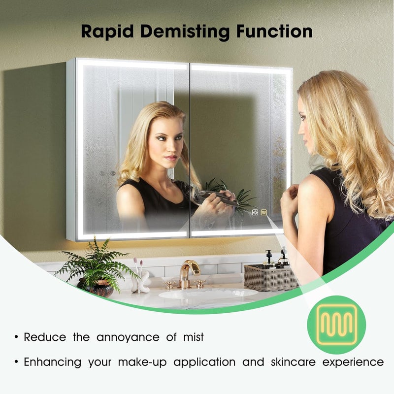Bathroom Mirror Cabinet with Lighting, 60 x 80 cm, Bathroom Mirror Cabinet, Aluminium Alibert Cabinet, Bathroom, Demogging, 3 Colours, Dimmable, Memory Function, HD Tempered Glass, IP44, White - Image 5