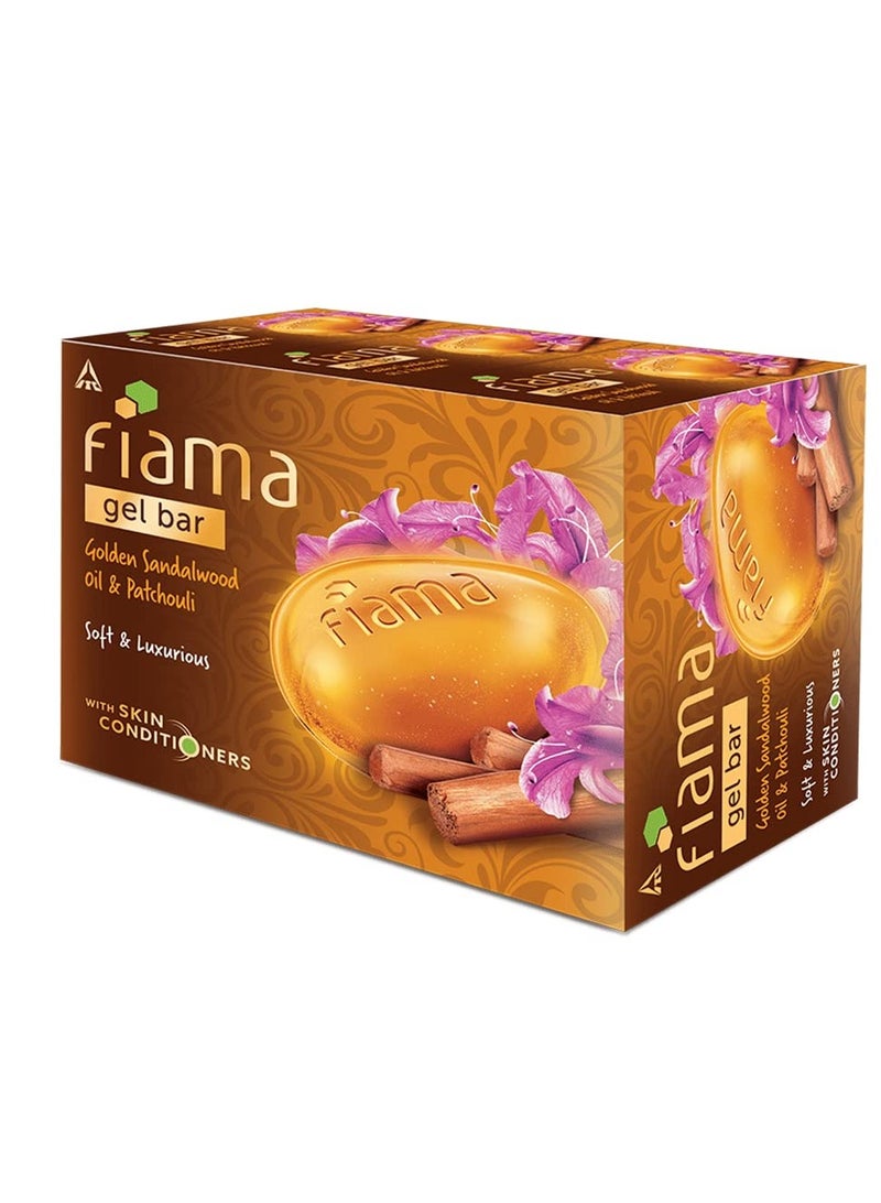 Fiama Gel Bathing Bar Golden Sandalwood Oil and Patchouli with Skin Conditioners for Moisturised Soft and Luxurious Skin 375g 25g  Pack of 3 Soap for Women and Men For All Skin Types - Image 1