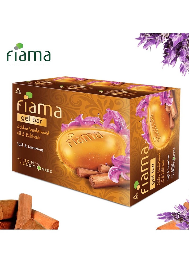 Fiama Gel Bathing Bar Golden Sandalwood Oil and Patchouli with Skin Conditioners for Moisturised Soft and Luxurious Skin 375g 25g  Pack of 3 Soap for Women and Men For All Skin Types - Image 3