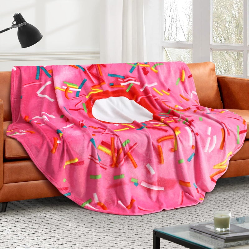 Cute Throw Blanket Soft Blanket Flannel AllSeason Couch Cozy Travel Blankets and Throws Warm Plush Blanket for Daughter Adults Students Teen Donut 80 Inch