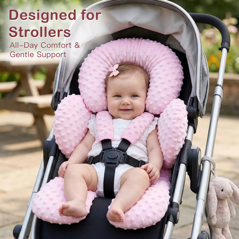Pro Goleem Infant Car Seat Head Neck Body Support, Ultra-Soft Minky and Microfiber Car Seat Strap Pads, Perfect for Stroller, 2-in-1 Reversible, Girls, Pink - Image 4