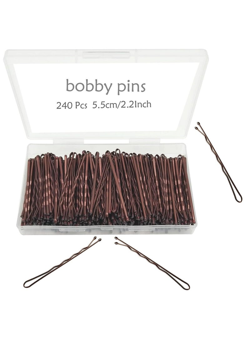 YINGFENG Bobby Pins Brown, 240 Count 2.2 Inch Hair Pins With Cute Box, Premium Bobby Pin For Kids, Girls And Women, Great For All Hair Types  - Image 1