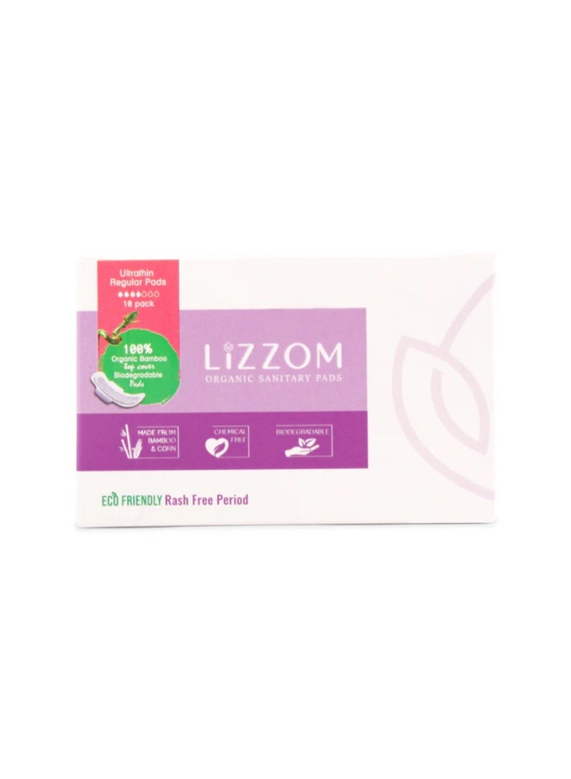 LiZZOM Organic Ultra Thin Regular Sanitary Pads with Wings, 10 Count, Bamboo Top Sheet, Biodegradable Back Sheet - Image 1