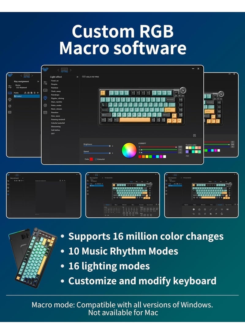AULA لوحة مفاتيح ميكانيكية لاسلكية ثلاثية الوضع AU75 بتصميم مدمج 75% – لوحة مفاتيح للألعاب قابلة للتبديل مع مفتاح بلومفيلد، بلوتوث، 2.4GHz ووضع سلكي، إضاءة خلفية RGB للألعاب، الكمبيوتر الشخصي واستخدام المكتب - Image 5