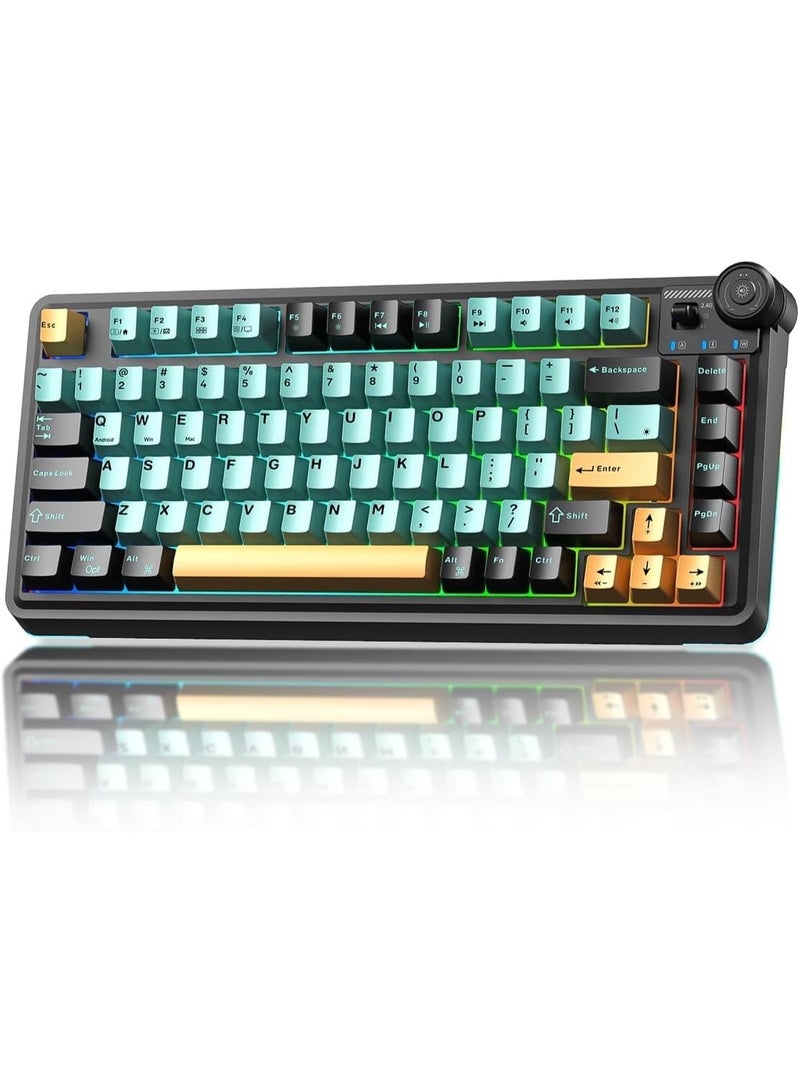 AULA لوحة مفاتيح ميكانيكية لاسلكية ثلاثية الوضع AU75 بتصميم مدمج 75% – لوحة مفاتيح للألعاب قابلة للتبديل مع مفتاح بلومفيلد، بلوتوث، 2.4GHz ووضع سلكي، إضاءة خلفية RGB للألعاب، الكمبيوتر الشخصي واستخدام المكتب - Image 1