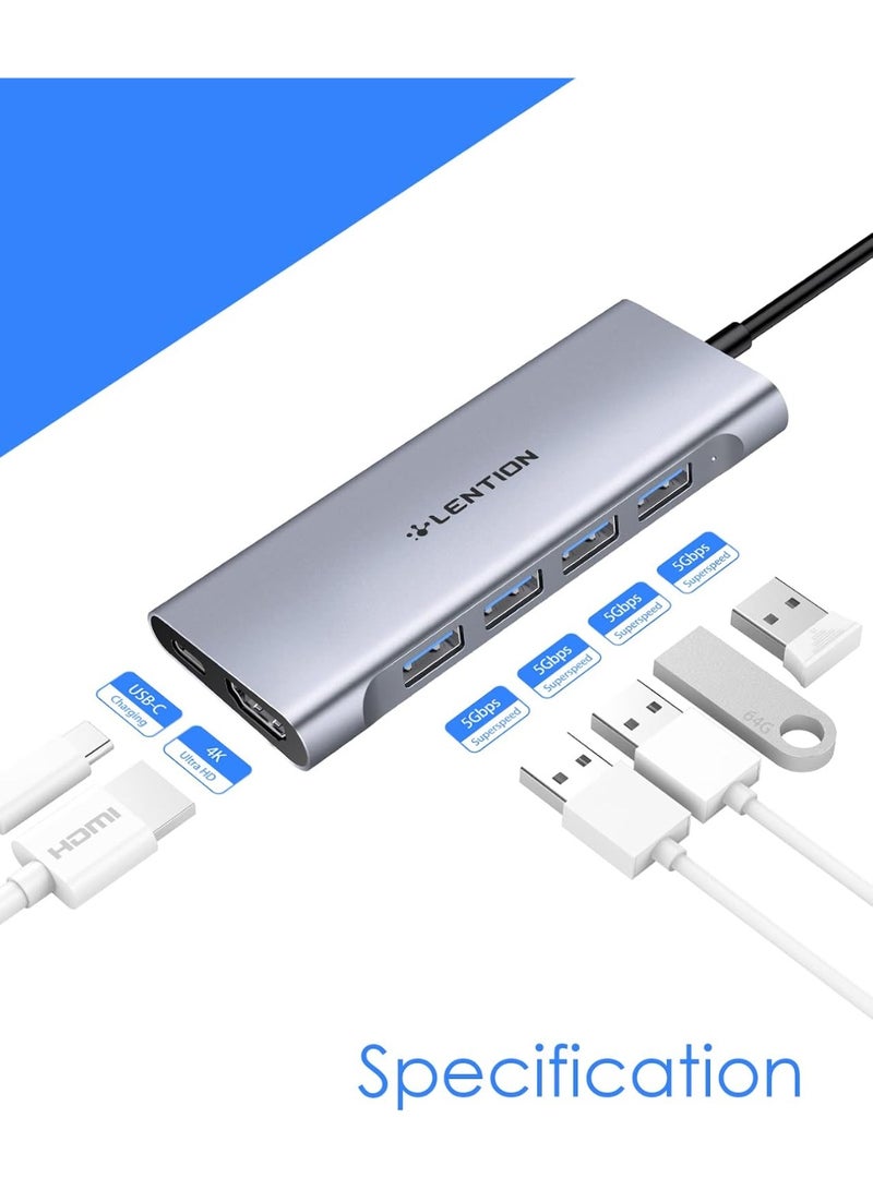 LENTION USB-C Hub Multiport with 4K HDMI, 100W PD, 4 USB 3.0, Type C Charging Compatible 2025-2016 MacBook Pro, New Mac Air & Surface, Chromebook, More,... - Image 5