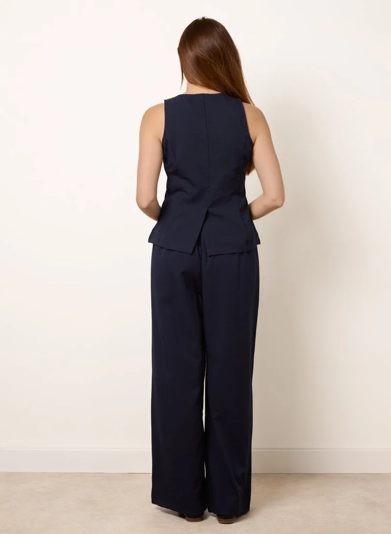 بلو فانيلا Round Neck Button Through Vest &amp; Trouser Set