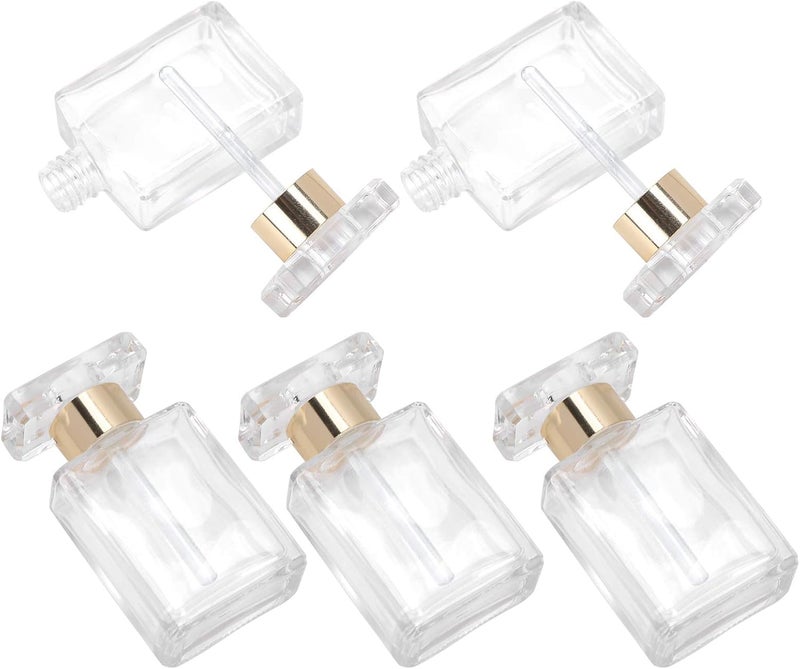 FILFEEL 5pcs Refillable Perfume Bottles, Transparent Glass Empty Essential Oil Bottle with Sprayer, Travel Portable Refillable Perfume Bottle (Gold)