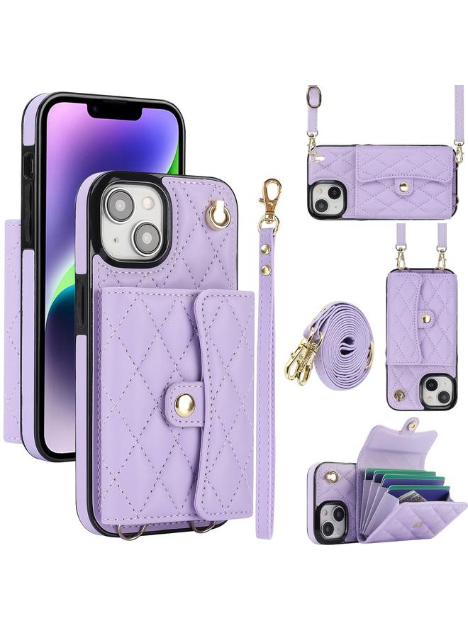 S-TOP Case For iPhone 14 Crossbody Rhombic Horizontal Wallet Leather Phone Case - Image 1