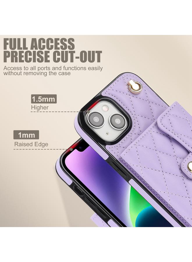 S-TOP Case For iPhone 14 Crossbody Rhombic Horizontal Wallet Leather Phone Case - Image 4