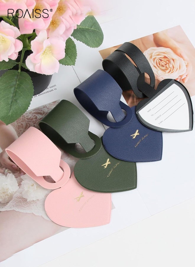 رويس أربع قطع من بطاقات الأمتعة الجلدية على شكل قلب؛ حبل تعليق قابل للطي مع بطاقة ورقية لمنع الضياع، اسم تسجيل الوصول، بطاقة صعود الطائرة، بطاقة هوية، حامل بطاقة من قطعة واحدة لمنع التشوه. - Image 3