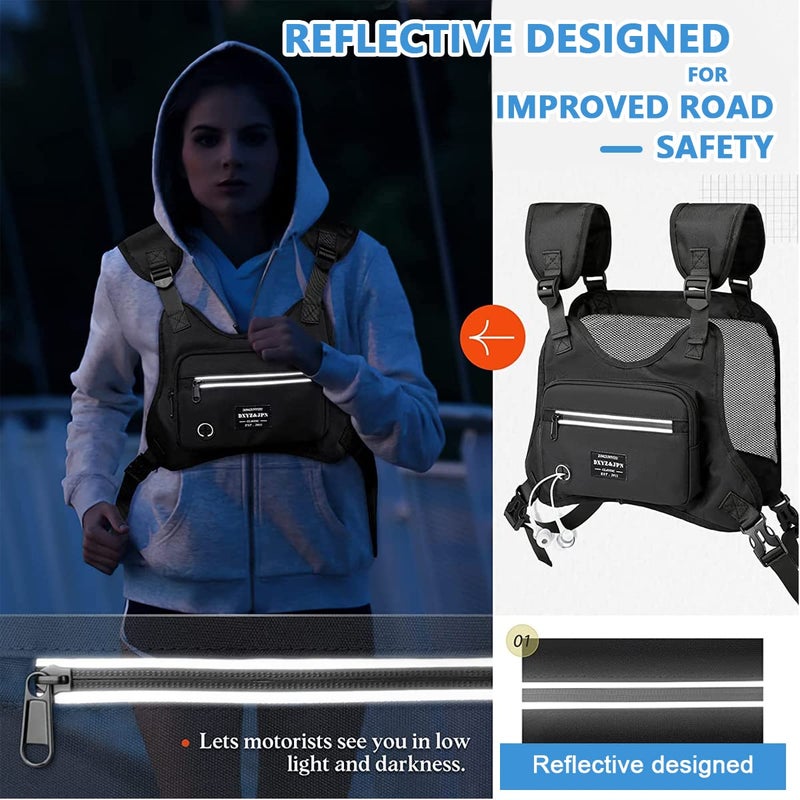 Optifit حقيبة صدر للرجال والنساء، سترة تكتيكية أنيقة لحقيبة الصدر للرجال، حقيبة قابلة للتعديل لحقيبة الصدر للرحلات، التخييم، الجري الليلي، التمارين - Image 5