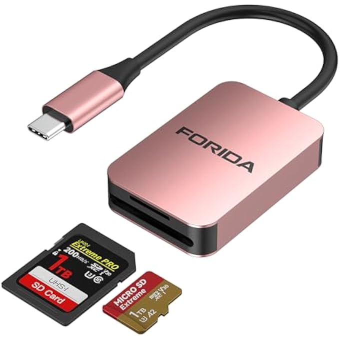 FORIDA USB C SD CARD READER, USB 3.0 HIGH SPEED DUAL CARD ADAPTER FOR IPHONE/IPAD/MACBOOK/MAC, MEMORY CARD READER SUPPORTS SD AND TF CARD 2 CARDS WORK SIMULTANEOUSLY, PORTABLE SD CARD ADAPTER - Image 1