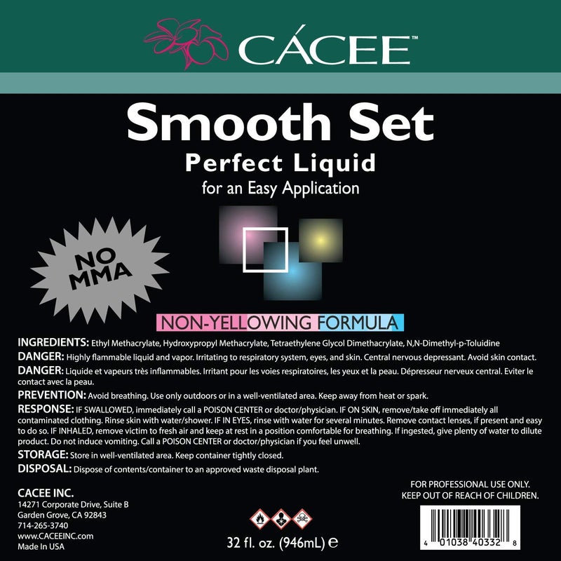 Cacee Smooth Set Perfect 32 oz Non-Yellowing Acrylic Liquid Monomer - Monomer Acrylic Nail Liquid for Superior Adhesion, Low Odor, Compatible with All Acrylic Powder Sets - Image 3