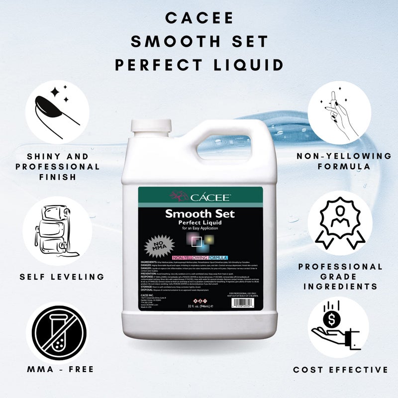 Cacee Smooth Set Perfect 32 oz Non-Yellowing Acrylic Liquid Monomer - Monomer Acrylic Nail Liquid for Superior Adhesion, Low Odor, Compatible with All Acrylic Powder Sets - Image 2