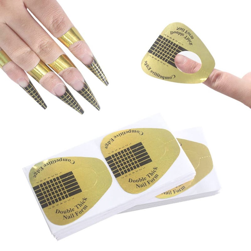 VNC 200Pcs Acrylic Nail Forms Sticker Thick Nail Art Tips Extension Forms Golden Color Nail Extension Tips for Beauty and Salon Nail Art Accessories