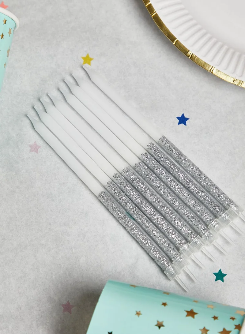 Party Camel 16 Pack Silver Glitter Dipped Candles