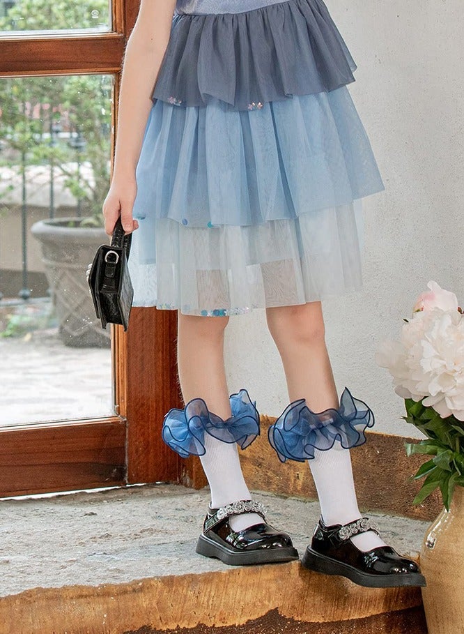 5 Pairs Girls Lace Socks for 8-10 Years Old Cotton Children Double Ruffle Eyelet Sock Ruffled Dress Big Full Organza with Trim ant Fanfare Foldover Ankle Style  - Image 2