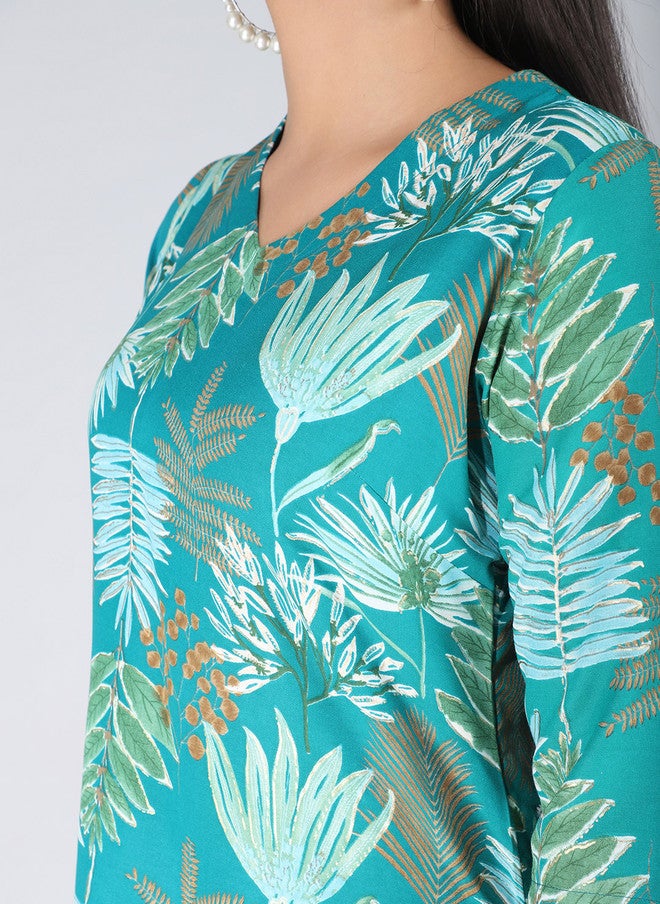 FIMS تونيك مطبوع على شكل V مع بنطلون بالازو - Image 2