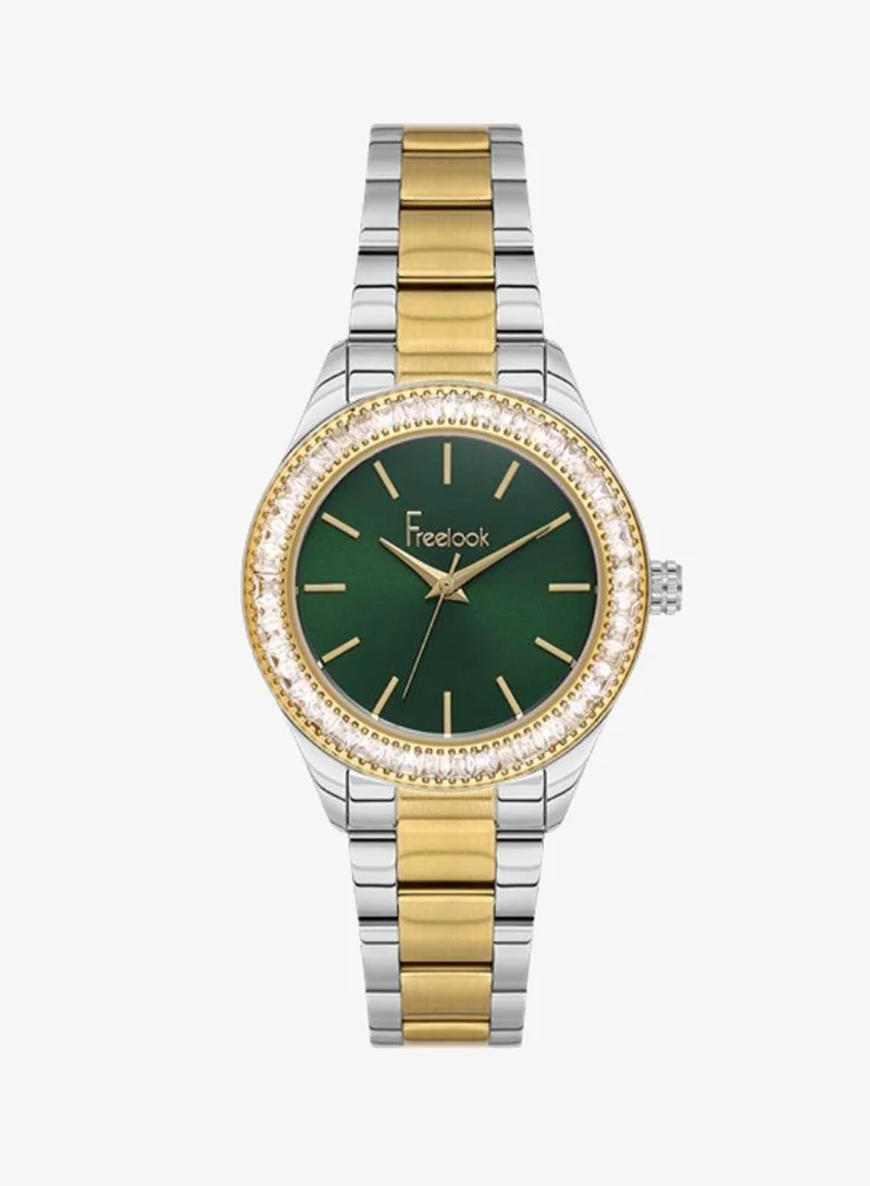 Freelook Paris Freelook - Lumiere Women's Watch | Steel Case | Stainless Steel Band | Dark Green & Round Dial | Analog | Japanese Quartz | Mineral Glass | Premium Luxury Watch | Ideal Gift | Water Resistant 50 Meters