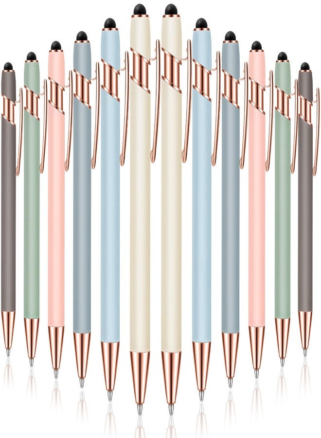 Tenare 12 Pieces 2 in 1 Stylus Metal Ballpoint Pen with Stylus Tip, 1.0 mm Black Ink Ballpoint Pen for Touch Screens(Morandi Color) - Image 1